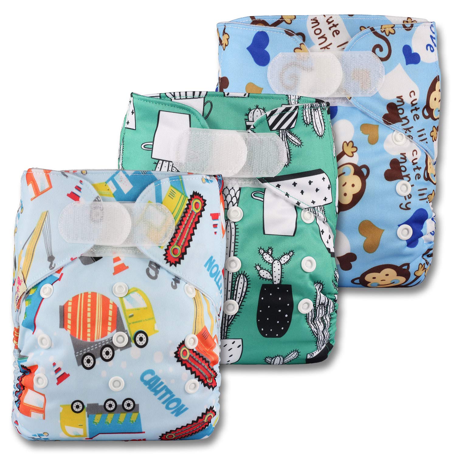 Littles & Bloomz, Reusable Pocket Cloth Nappy, Fastener: Hook-Loop, Set of 3, Patterns 310, with 3 Microfibre Inserts โ image 1