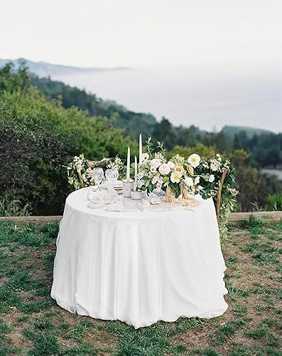 Miniatura 6 de Paquete de 10 manteles de satén de 120 pulgadas, redondos, sedosos, de color blanco, tela lavable y de seda brillante, para decoración de bodas,
