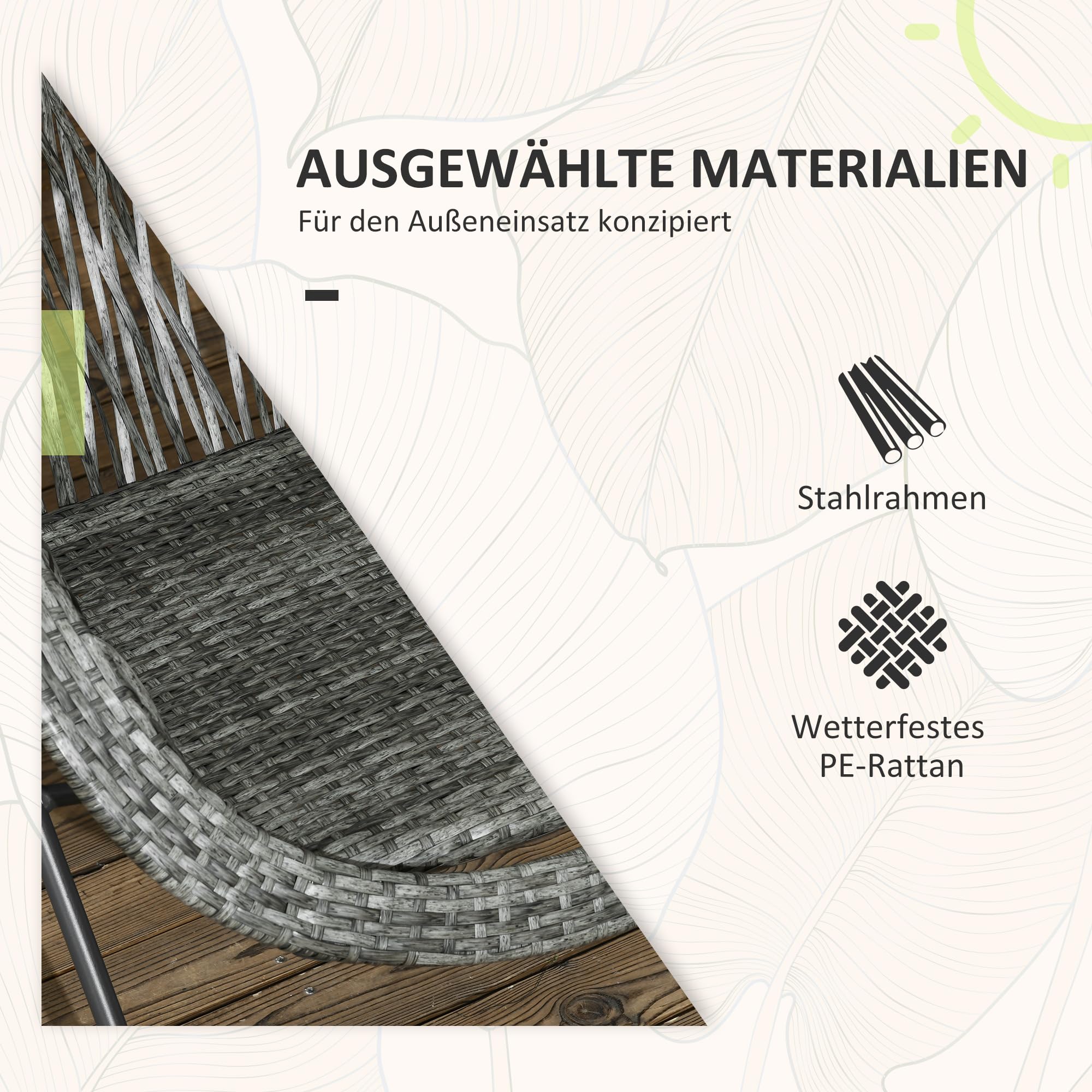 Outsunny Polyrattan Gartenmöbel Set, klappbar Outdoor Sitzgruppe für 2 Personen, 3-teilig Balkonmöbel mit 2 Stühle, Tisch, wetterfest Balkonmöbel für Garten, Balkon, Grau