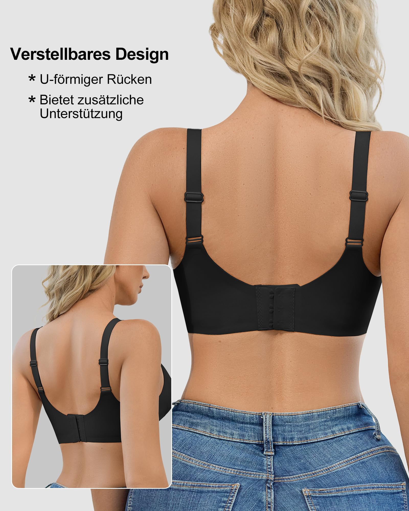 SHARICCA BH Damen Ohne Bügel - Nahtloser V Ausschnitt Gewellte Ränder Push Up BH Soft Atmungsaktiv Seamless Bustier Mit BH-Verlängerung