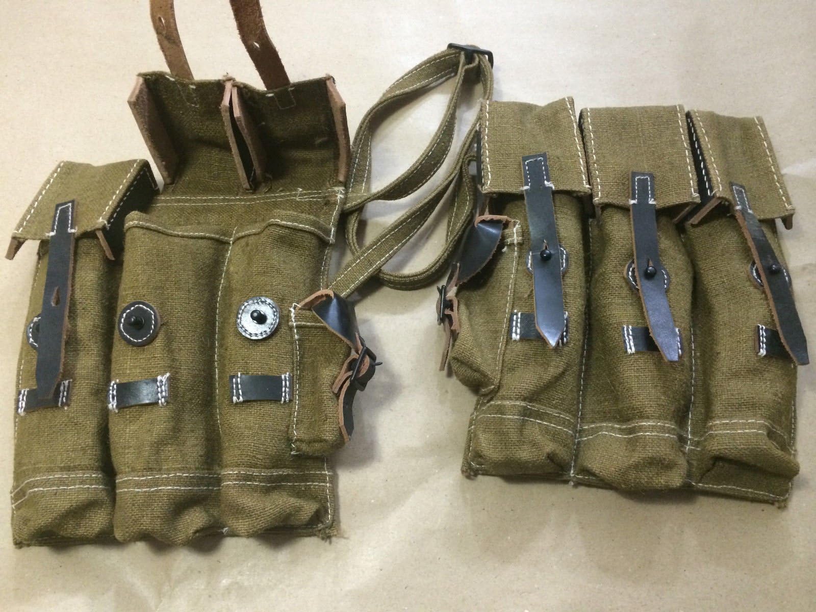 WWII German MP44 MP 44 Stg44 Magazine Pouch Set - Jute n Leather