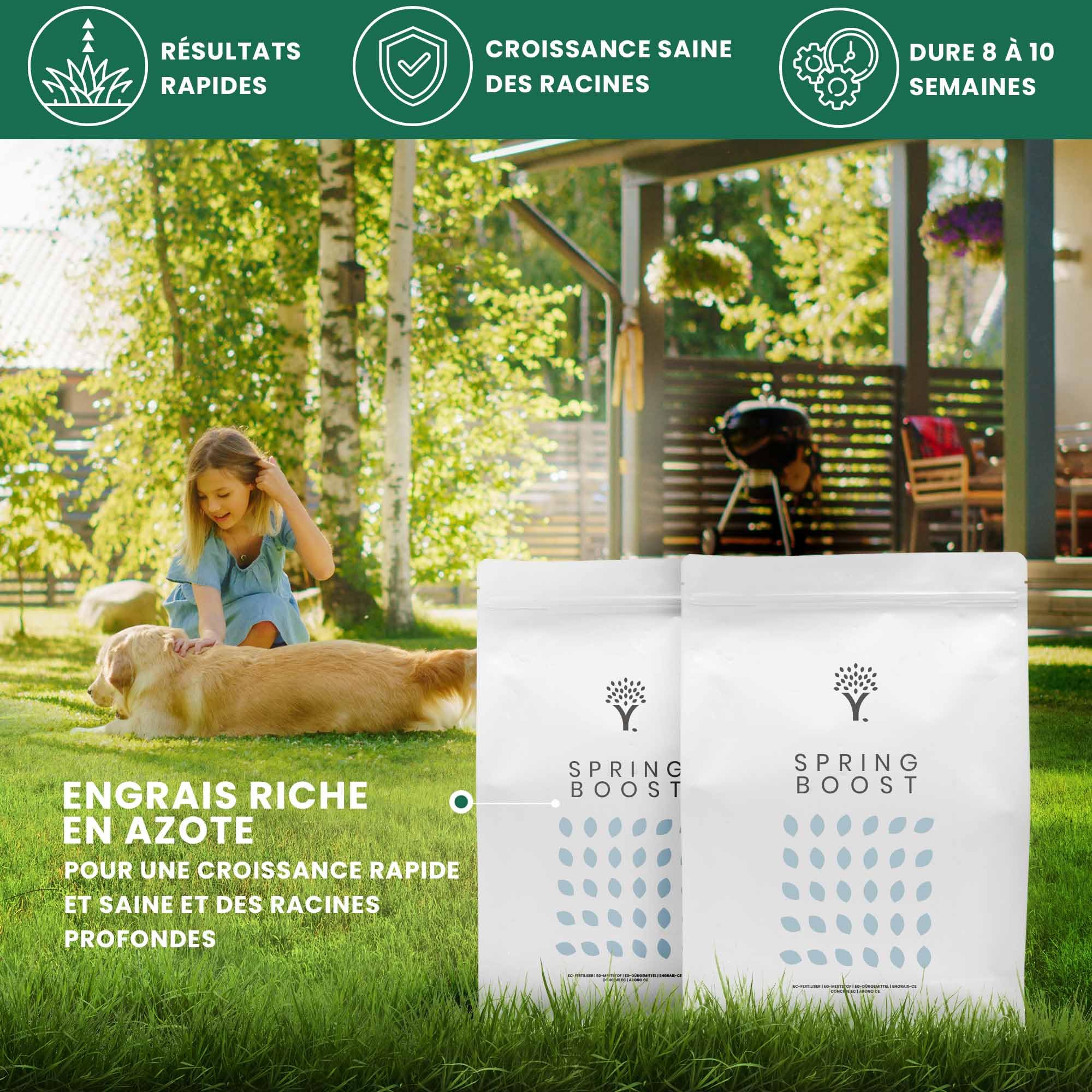 MOOWY Spring Boost Engrais Gazon 250 m², à Forte Teneur en Azote pour un Effet Immédiat - Inodore et Inoffensif pour les Enfants et les Animaux