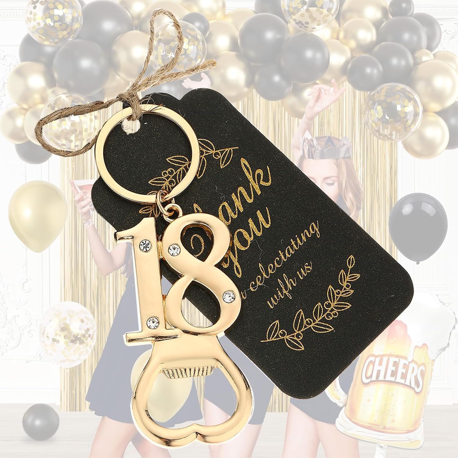 24 Set 18th Birthday Party Favors for Guests Bottle Opener Keychain Bulk Rhinestones 18 Souvenirs Gift Opener for 18 Wedding Anniversary Decor,Cheers to 18 Years (18th opener)