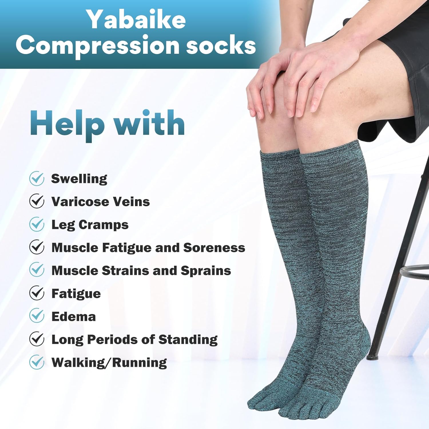 Knee High Compression Socks Cool-max Toe Socks Moisture Wicking Graduated Support for Running,Travel,Flight