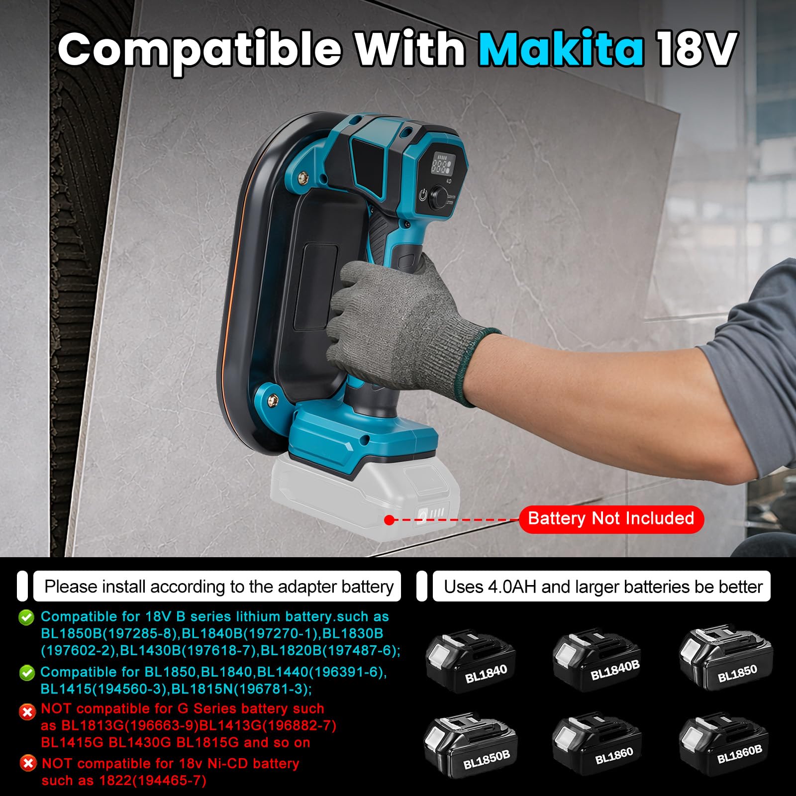 Akku-Saugnapfheber kompatibel mit Makita 18V-Akku (Ohne Batterie)