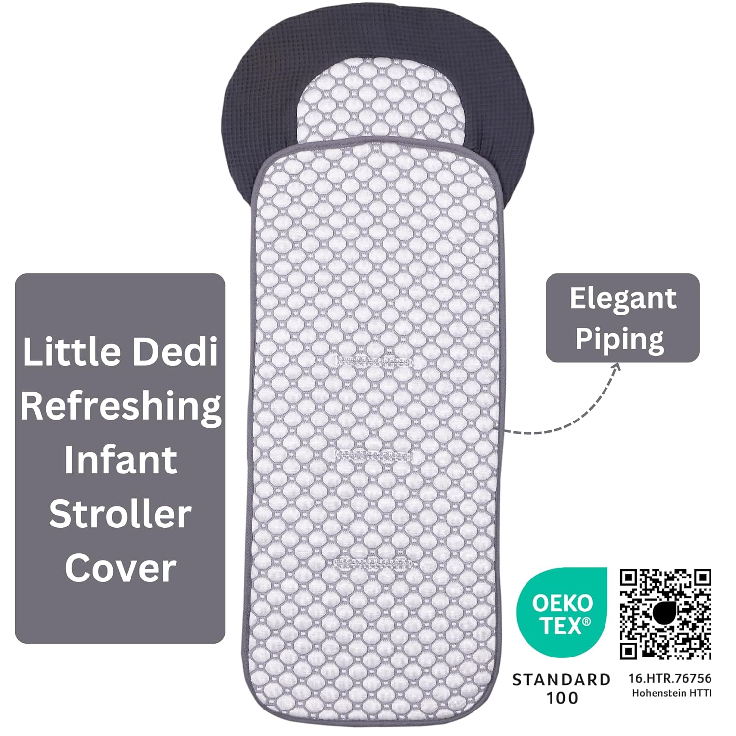 Iceberg Stroller Liner - 4D Iceberg Fabric, Quick-Dry, Universal Fit, Oeko-Tex Certified, Refreshing Comfort for Strollers (Grey, 5x29)