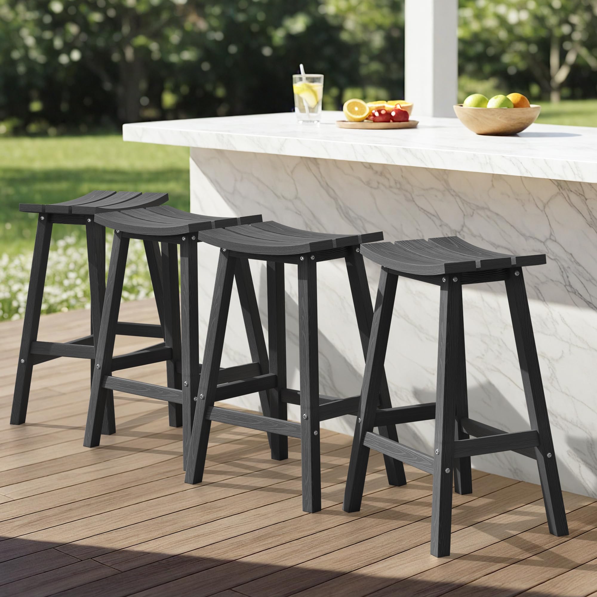 Ciokea 29" Outdoor Bar Height Stools Set of 4, HDPE Tall Seats, Black