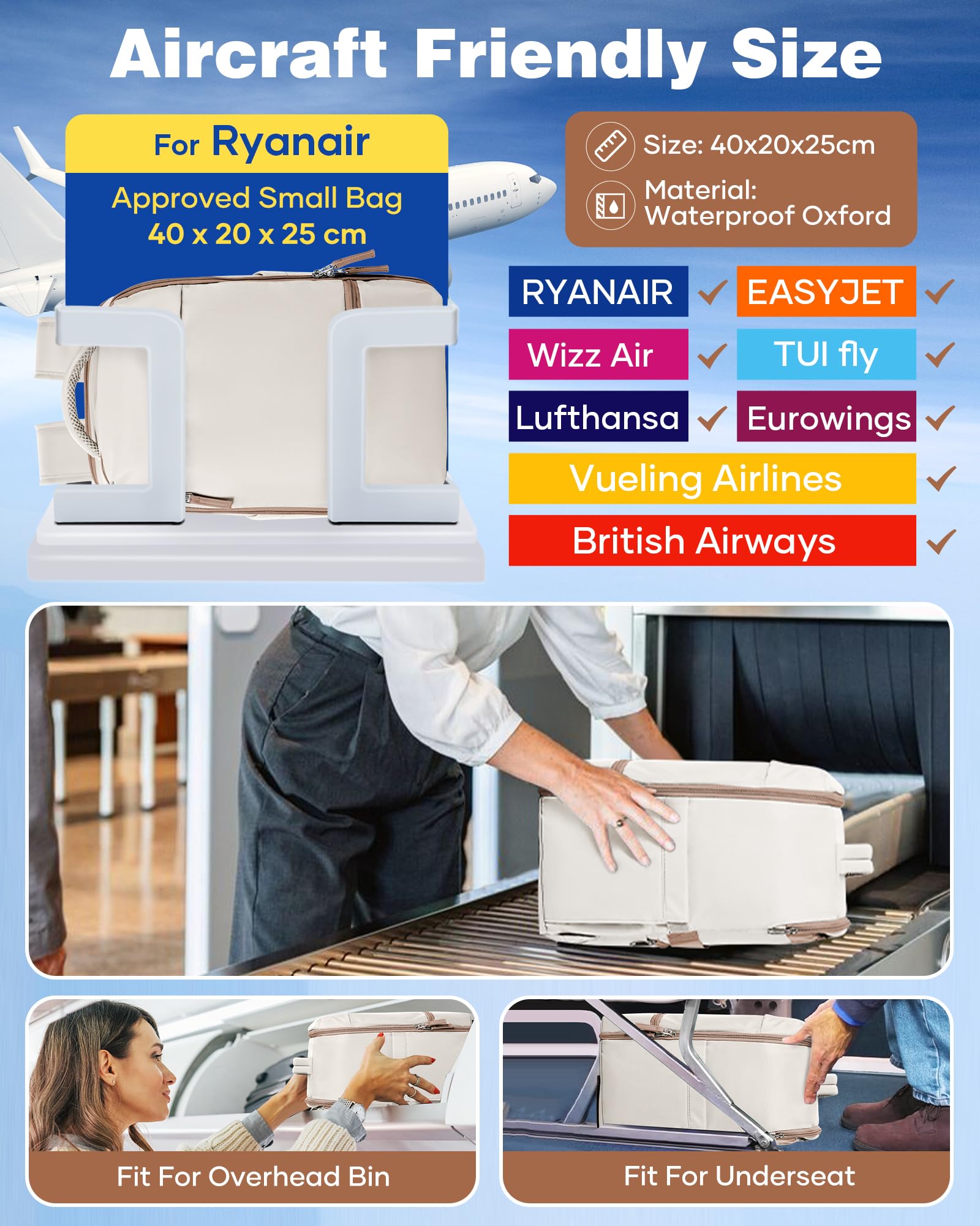 SZLX Zaino Ryanair 40x20x25 Donna Zaino da Viaggio 40x30x20 Sottovuoto con pompa Bagaglio a Mano Sottovuoto Uomo Borse da Cabina 45x36x20 Easyjet con scomparto per scarpe per Laptop da 14 Pollici
