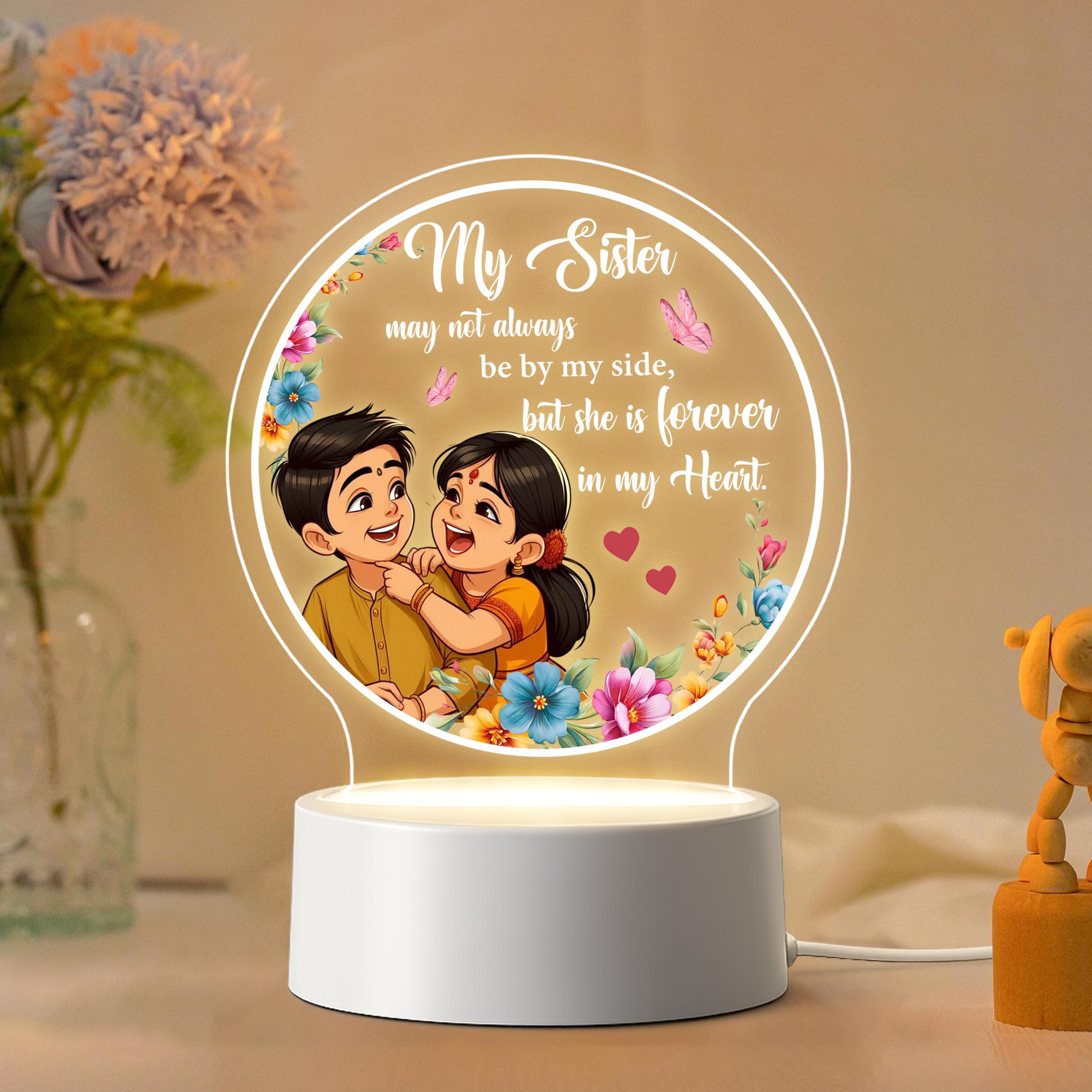 Sister LED Lamp | Rakhi Gift for Sister from Brother | Raksha Bandhan Gift for Behan | Brother Sister Love Gift | Decorative Lamp & Unique Surprise Gift for Sister | (5.5 x 5.5 Inch)-image-37