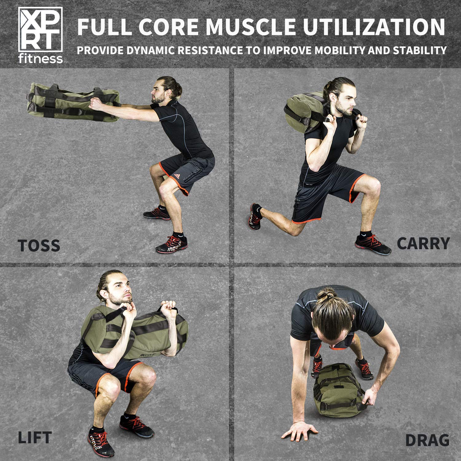 XPRT - Bolsa de arena para entrenamiento de alta resistencia, 7 asas de agarre, color negro