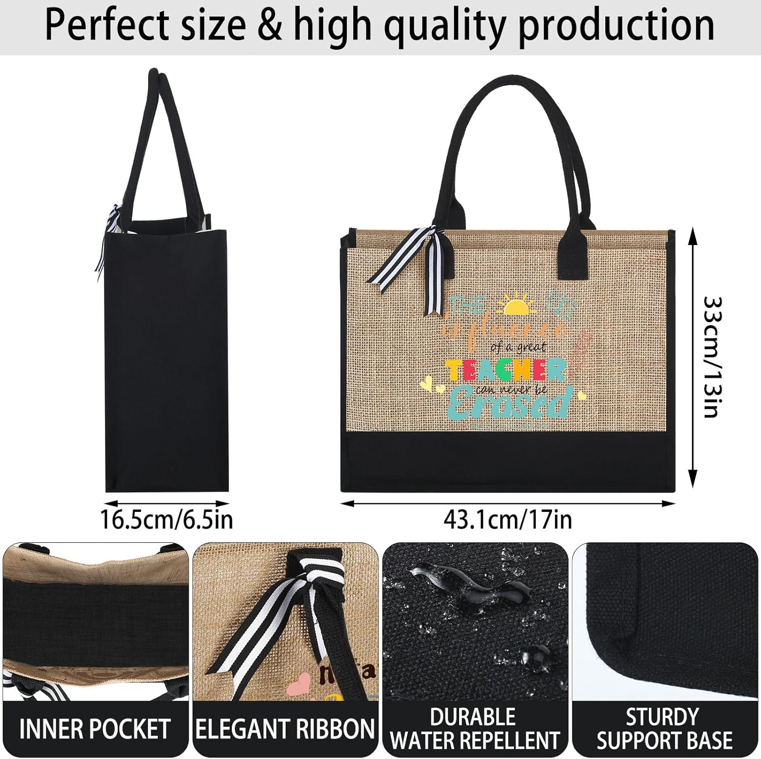 Sanwuta 2 Pcs Christmas Teacher Gift Tote Bag for Women Rainbow Jute Canvas Bags Thank You Teacher Appreciation Gift