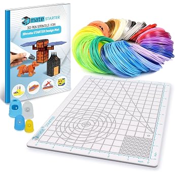 3Dmate 3D Pen Refill PLA Filament 1.75 - Multicoloured Filament for 3D Drawing - Accessory Set with Silicone Mat and 11 Templates - Finger Protection