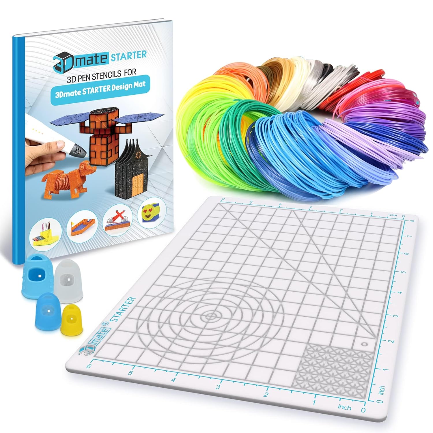 3D Pen Filament with Silicon Design Mat and Compatible Stencils Book with 11 Templates - 1.75mm PLA Plastic Refills - 360 Feet of Assorted Filament for 3D Drawing and Doodling