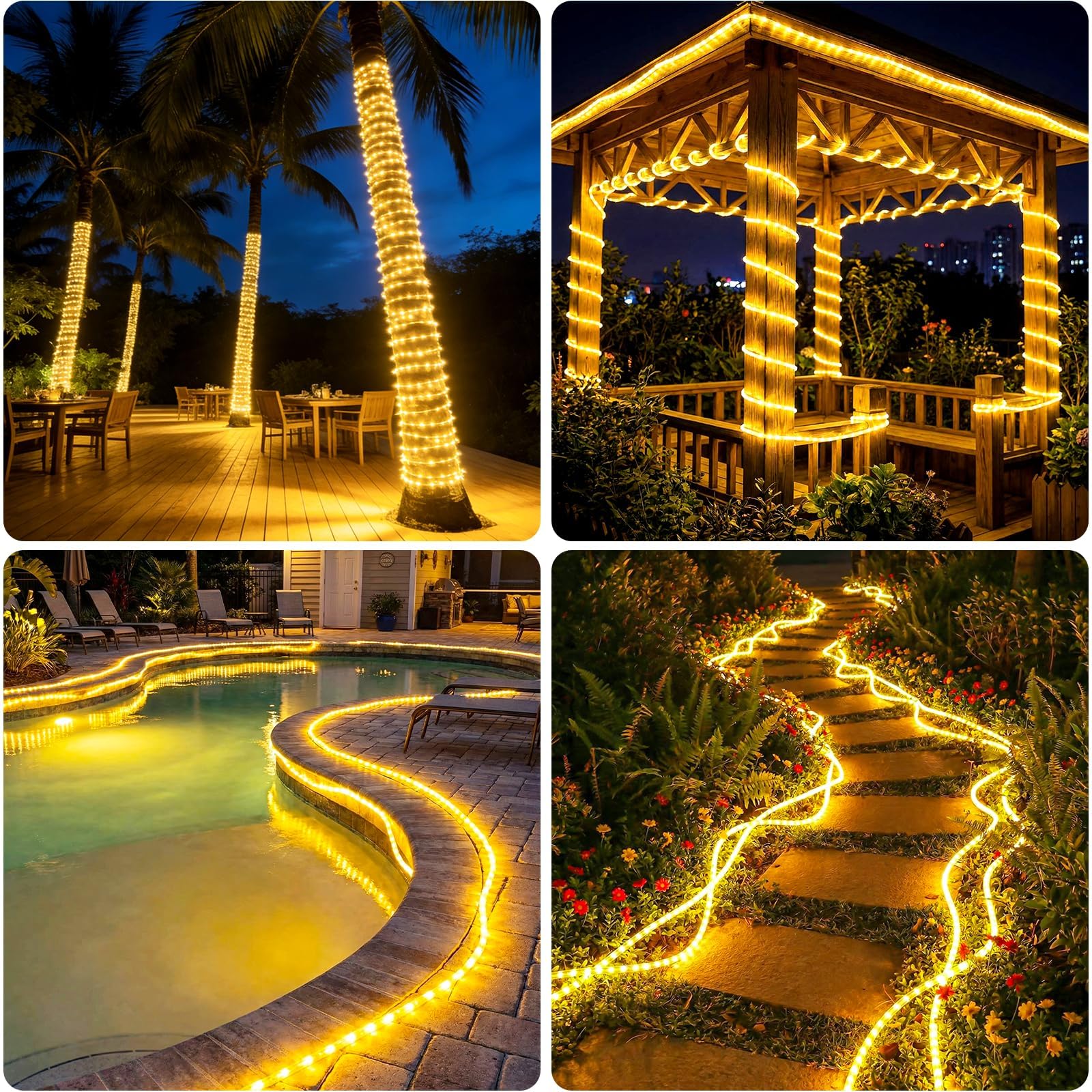 Solar-Lichterkette, 100 LEDs, IP65 wasserdicht, hell, langlebig, Solar-Lichterkette mit 8 Beleuchtungsmodi für Deck, Zaun, Terrasse, Garten, Urlaub, Baumdekoration, Warmweiß, 2 Stück