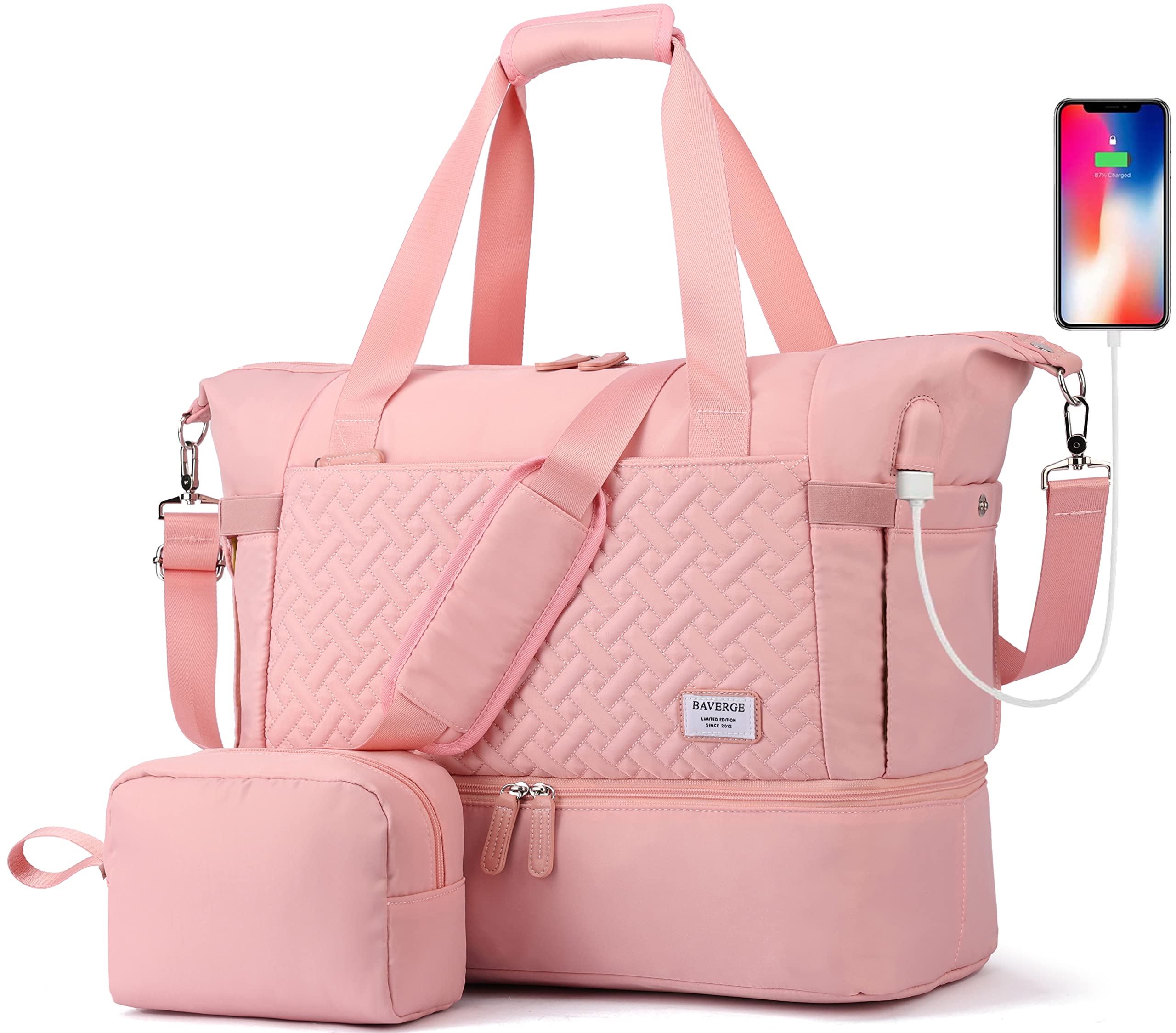 Shoe Compartment Blush Gym Bag BAVERGETravel Bags For Women