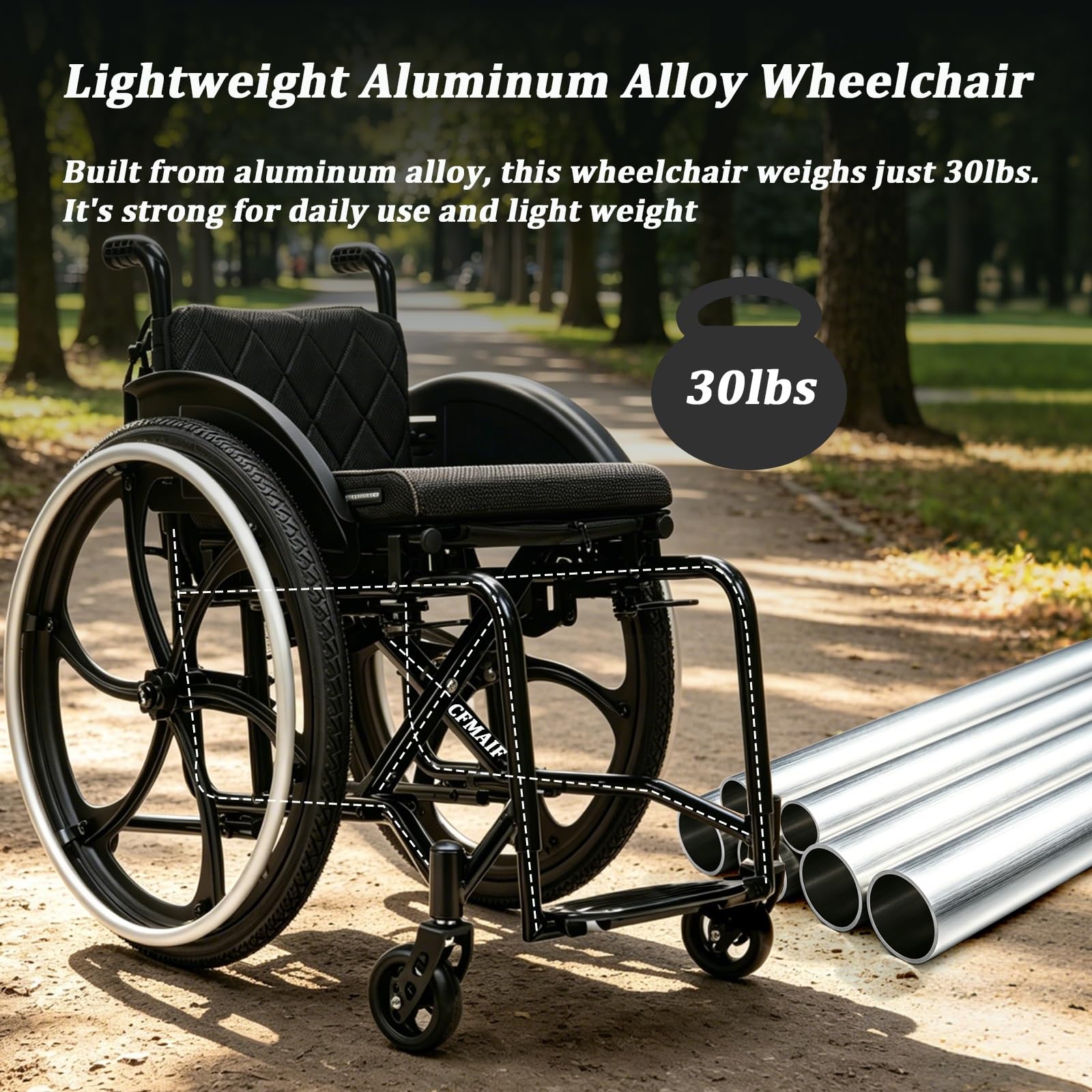Silla de ruedas manual, Plegable, ultraligera, Aluminio, Autopropulsable,para minusválidos,Reposapiés abatibles,Frenos de mano(Sports,43cm/16.9in Seat)