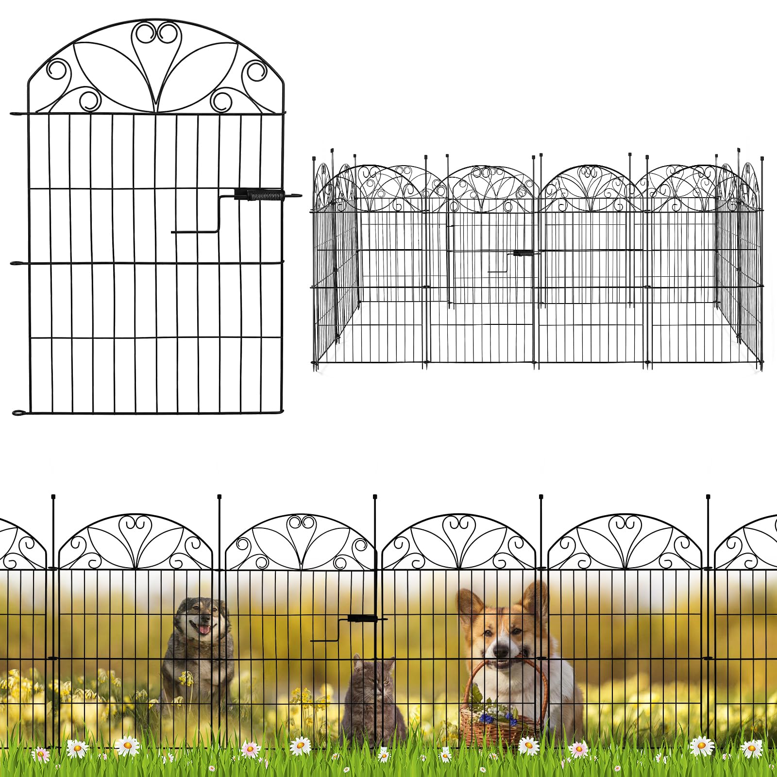 Clôture de Jardin en Métal 12 Pièces avec Porte