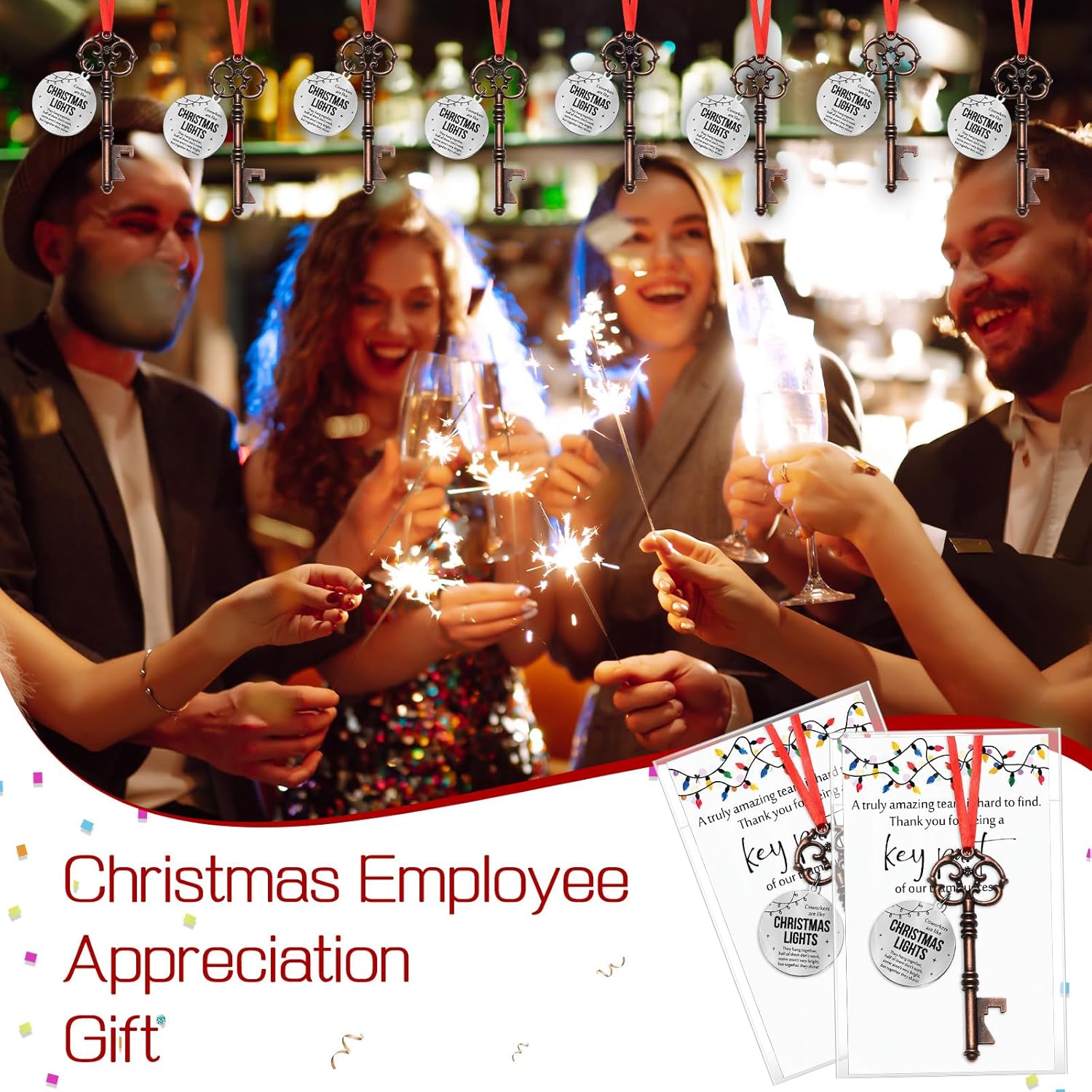 Landical 36 Sets Christmas Coworker Gift Xmas Tree Ornament Key Bottle Opener Coworkers Are Like Xmas Light Employee Appreciation Gift Thank You Card for Staff Office Team Colleague Holiday Decoration