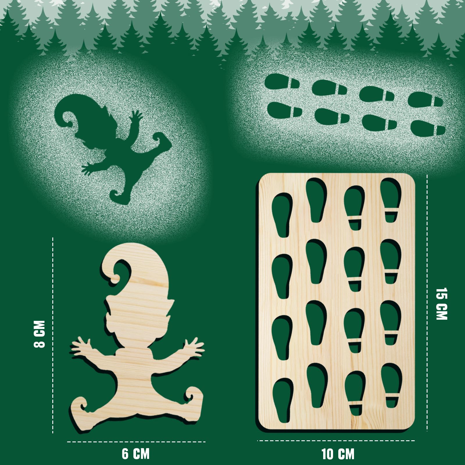 Kit 4 Pochoirs Empreintes Lutin De Noël - Père Noël, Traces, Traîneau, Vélo En Bois Pour Décoration - 2