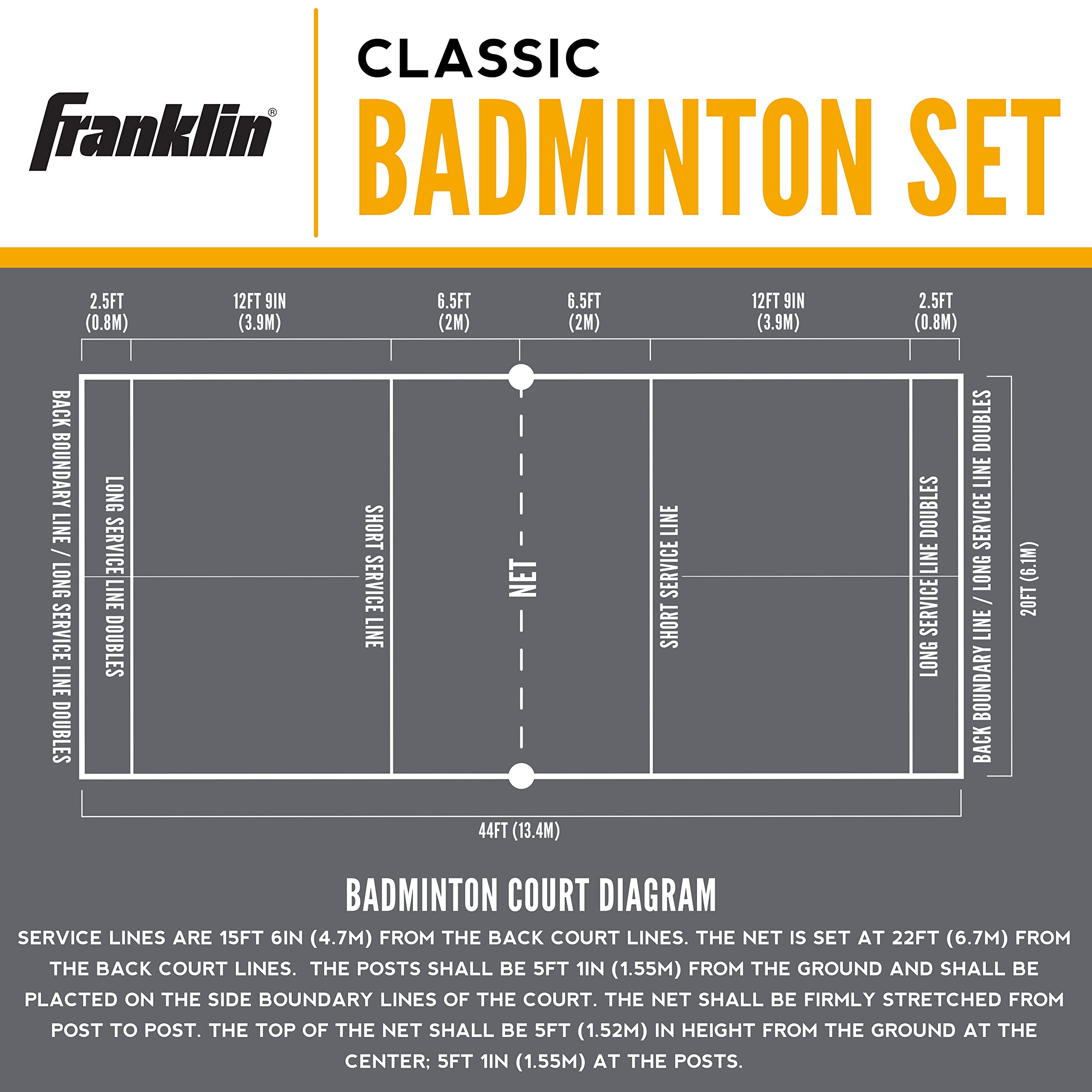 Franklin Sports Set da badminton – Reti portatili da badminton + racchette – Set da badminton + set da badminton da spiaggia con (4) racchette in acciaio + (2) uccellini inclusi – set per adulti + bambini