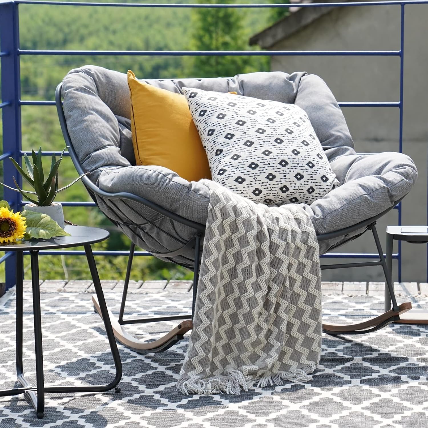 Grand patio Mecedora para jardín, columpio, salón, silla de relax con acolchado, soporta hasta 150 kg, para jardín, dormitorio, salón, esquina, porche, gris claro