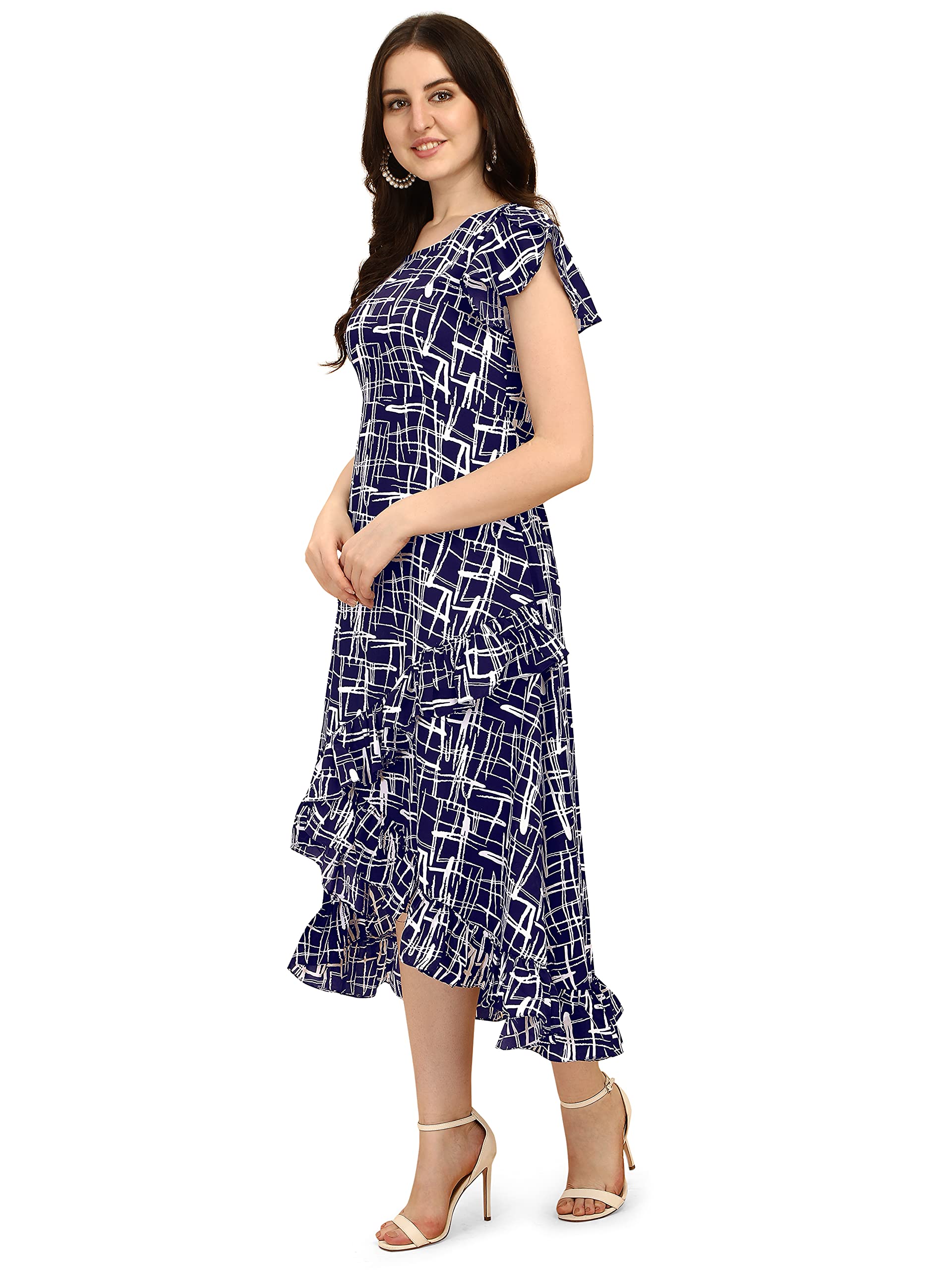 Oomph Women's Western & Fusion Wear Wrap Midi Dresses For Women, Blue - Md260
