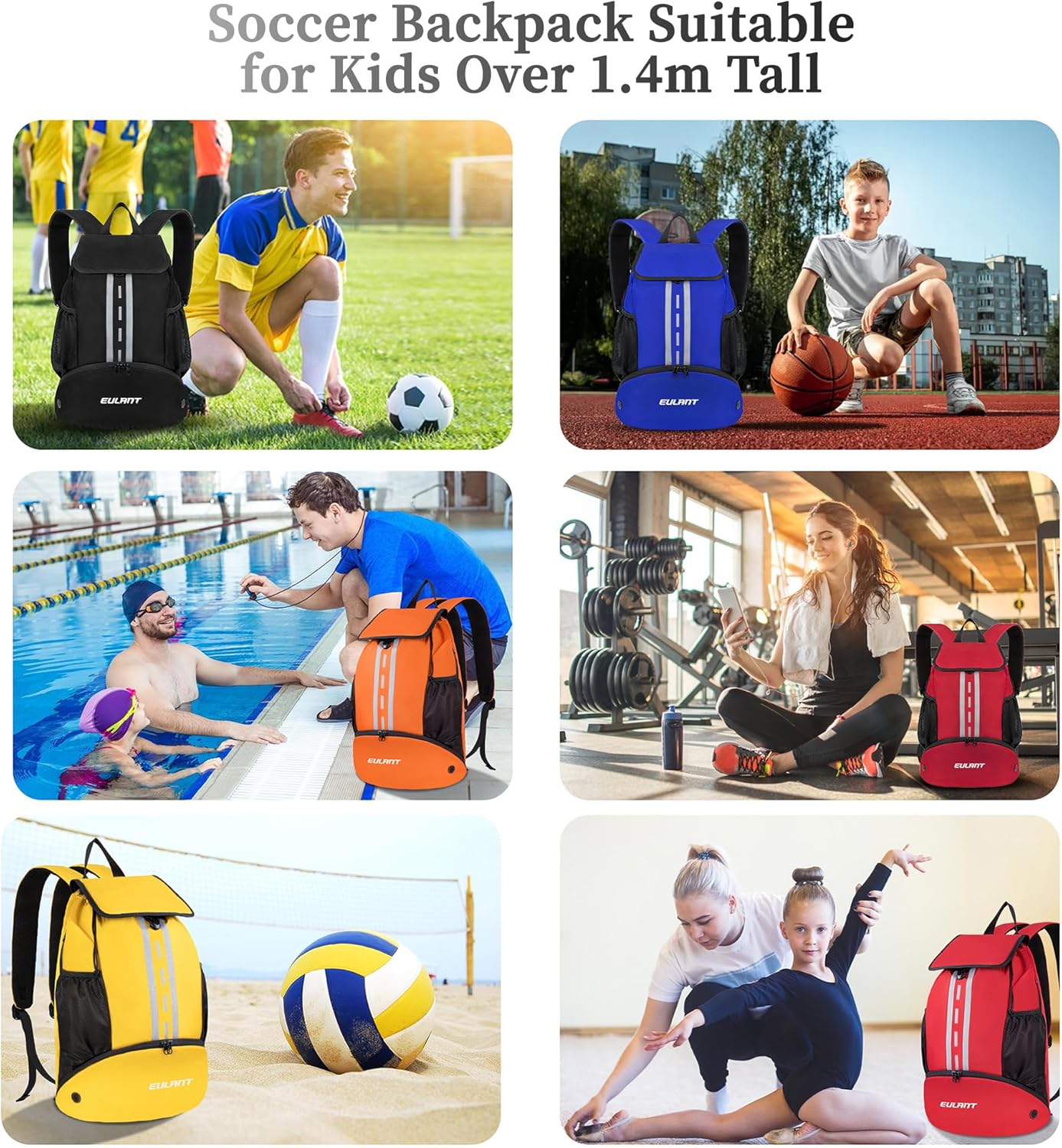 EULANT Soccer Backpack with Shoes Compartment, Waterproof Drawstring Bag for Sport Gym Swim Yoga Travel Football Volleyball - Image 6