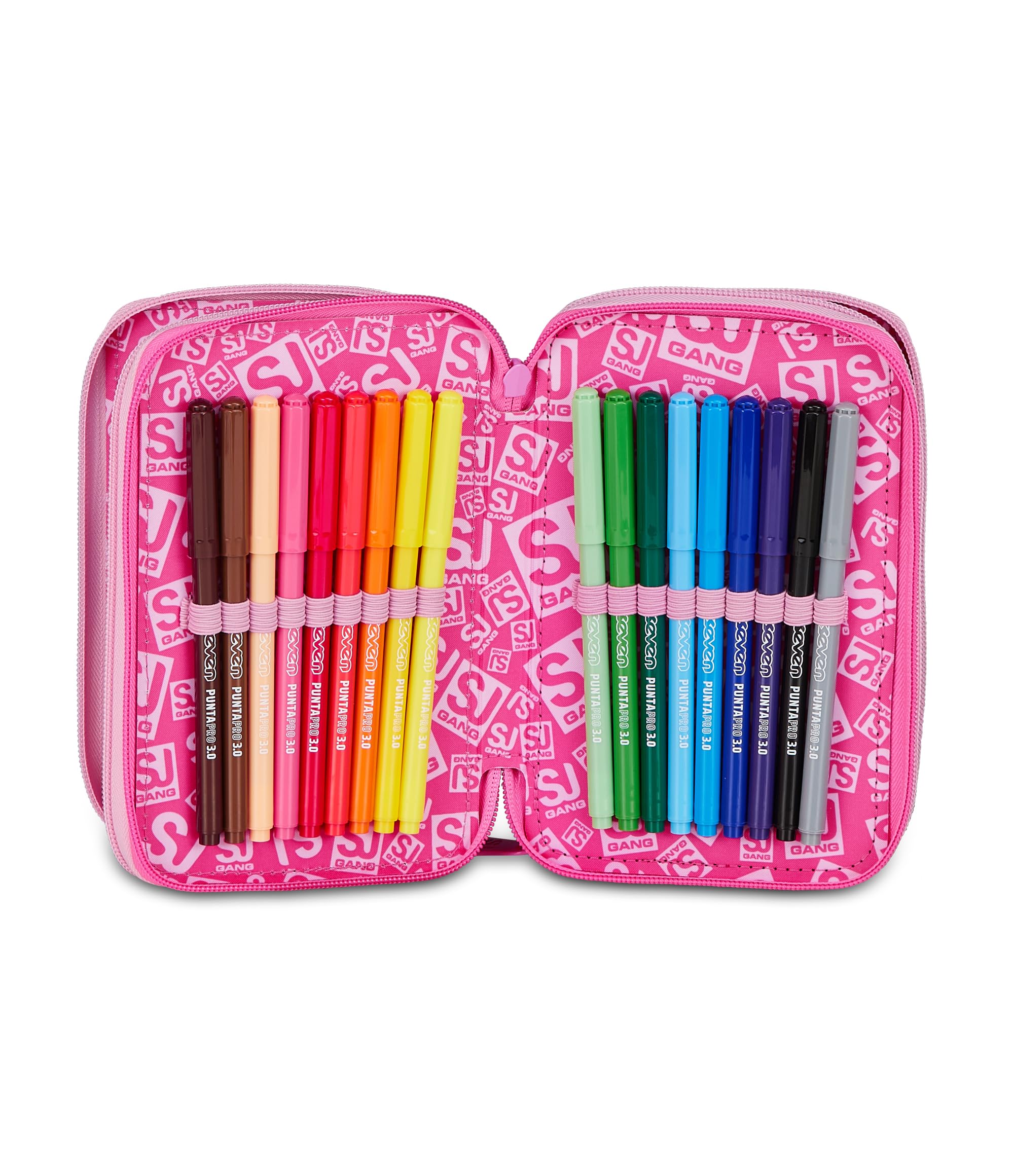 SJ GANG STYLE JAM GANG Astuccio Scuola 3 Zip HEART BUDDY GIRL, Rosa, Triplo Scomparto, 45 pezzi, Set cancelleria incluso, Pratica chiusura con zip, Scuola elementare, Bambina
