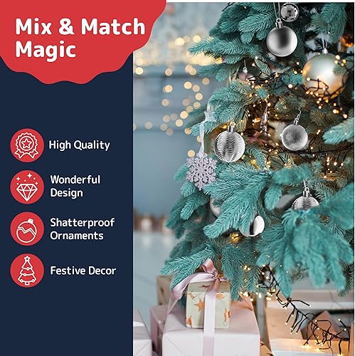 Miniatura 53 de PREXTEX - Adornos navideños inastillables de 36 piezas en azul medianoche: elegantes bolas de adorno navideño, juego ideal de adornos navideños Azul