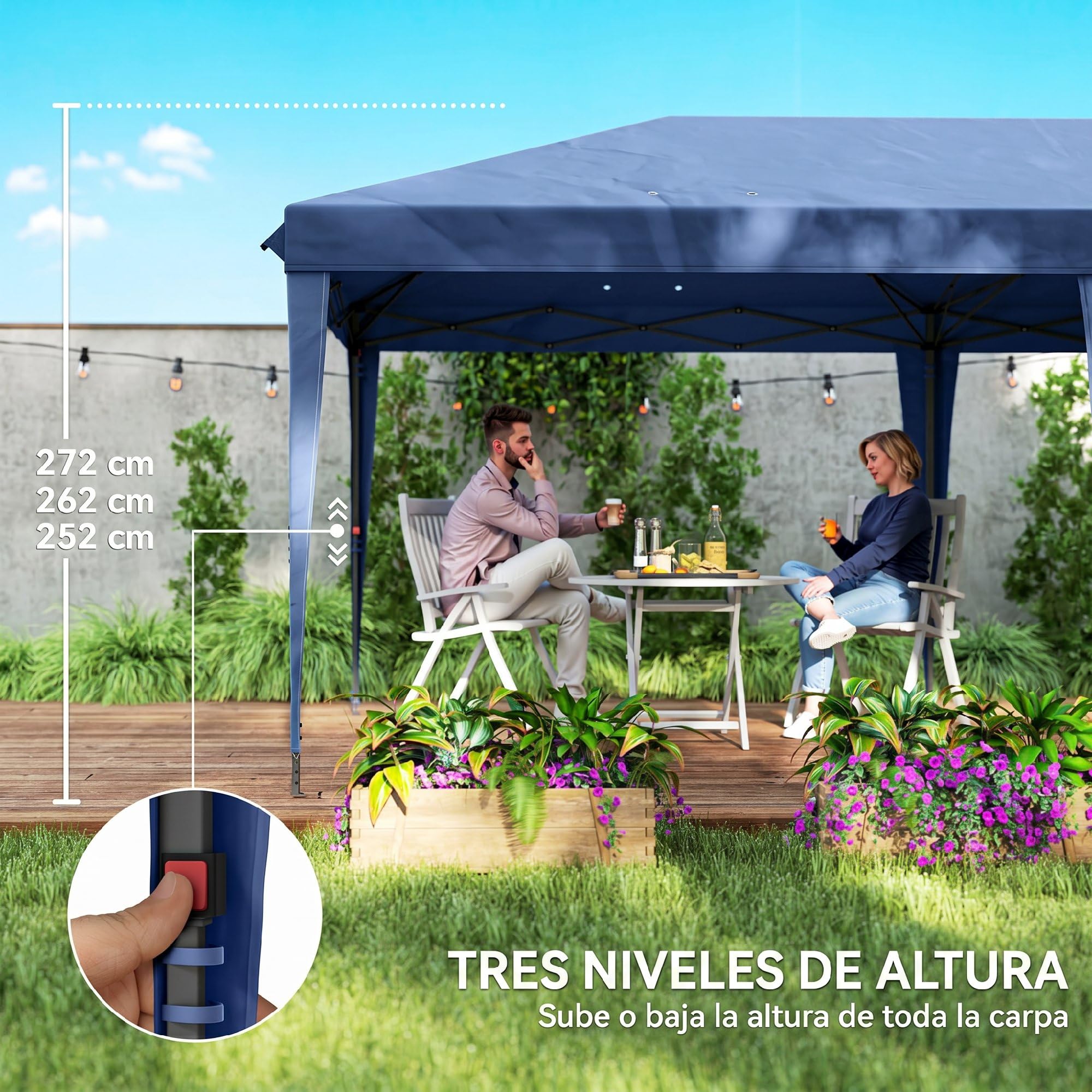 Outsunny Carpa Plegable 6x3 m, Pop-up, con 4 Laterales Desmontables, Cenador de Jardín con 2 Ventanas Visibles, Bolsa de Transporte, Impermeable, Anti-UV, Gazebo para Camping, Fiestas, Exterior, Azul