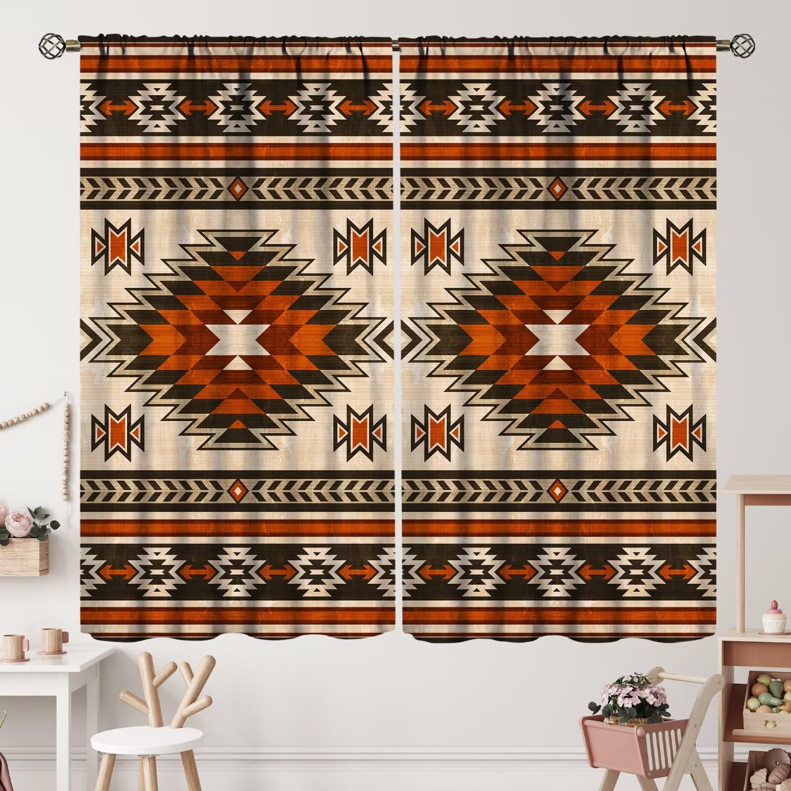 ZhiRain Ethnic Tribal Aztec Curtains Rustic Western Southwest Native Folk Tradition Geometric Curtain with Rod Pocket for Bedroom Living Room Drapes