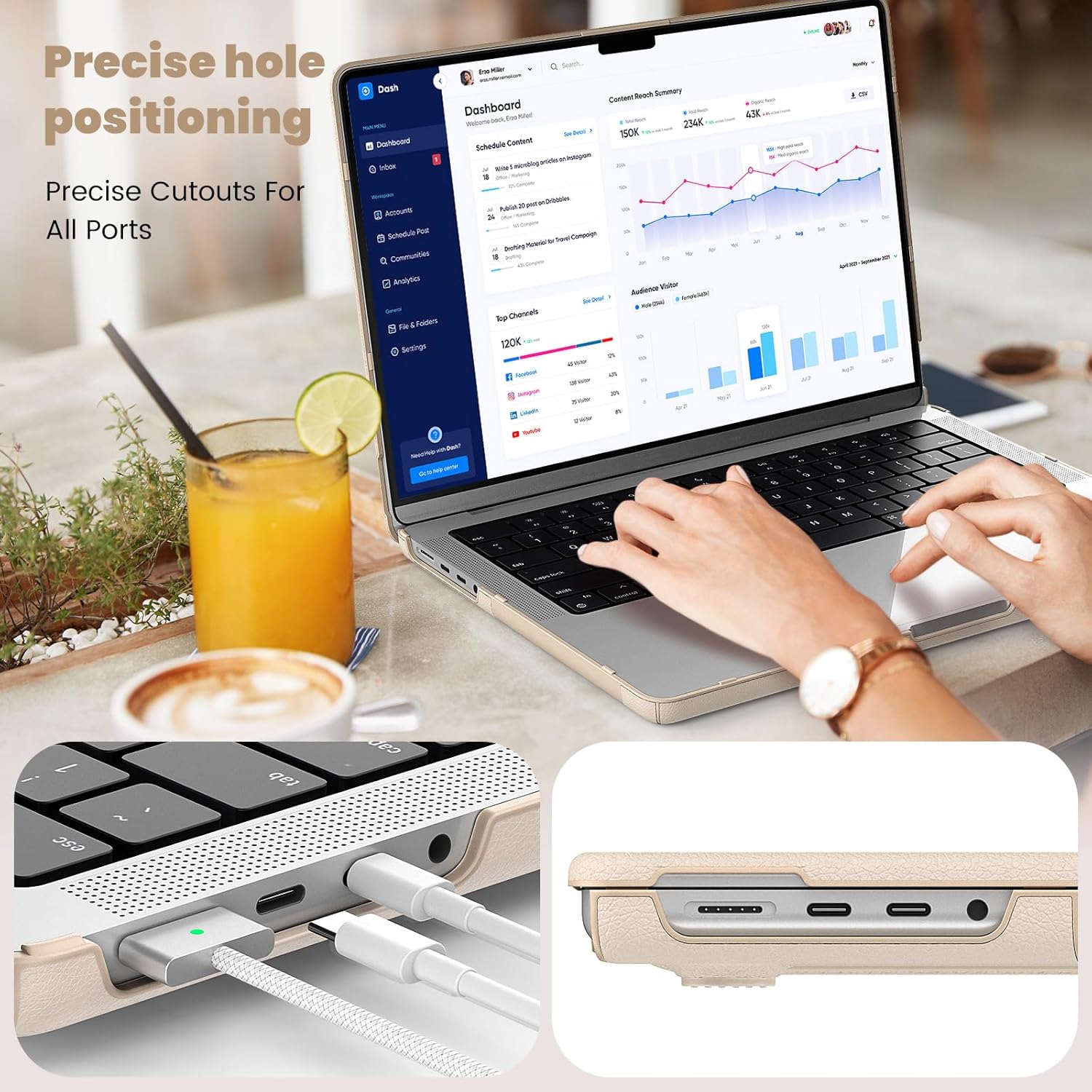 Case Compatible with MacBook Pro 14 inch Case 2024 2023 2022 2021 M4 M3 M2 M1 Pro Max A3112 A3185 A3401 A2918 A2992 A2779 A2442, PU Leather Laptop Hard Shell with PC Hard Shell & Stand(Gold)