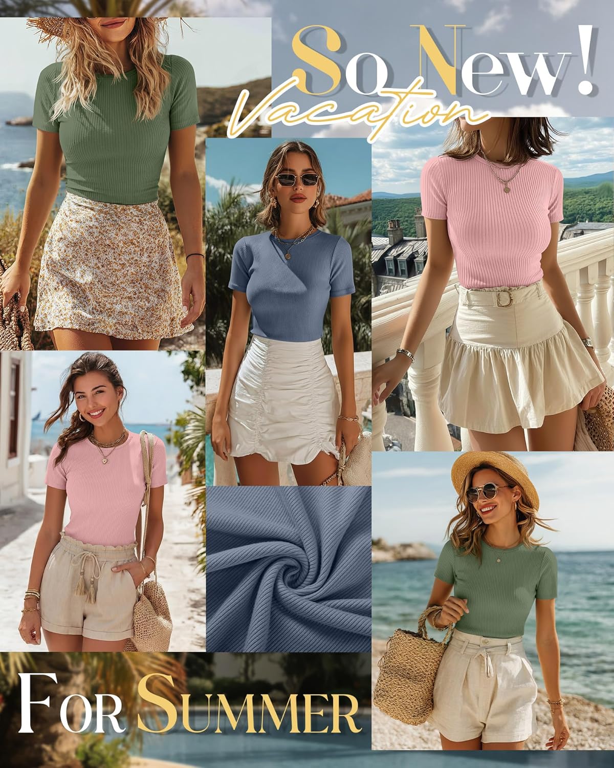 Ficerd 3 Pack Women's Ribbed T-Shirts, Cotton Short Sleeve Basic Tees Crewneck Fitted Tops Casual Shirts 2026 Summer Trendy - Image 5