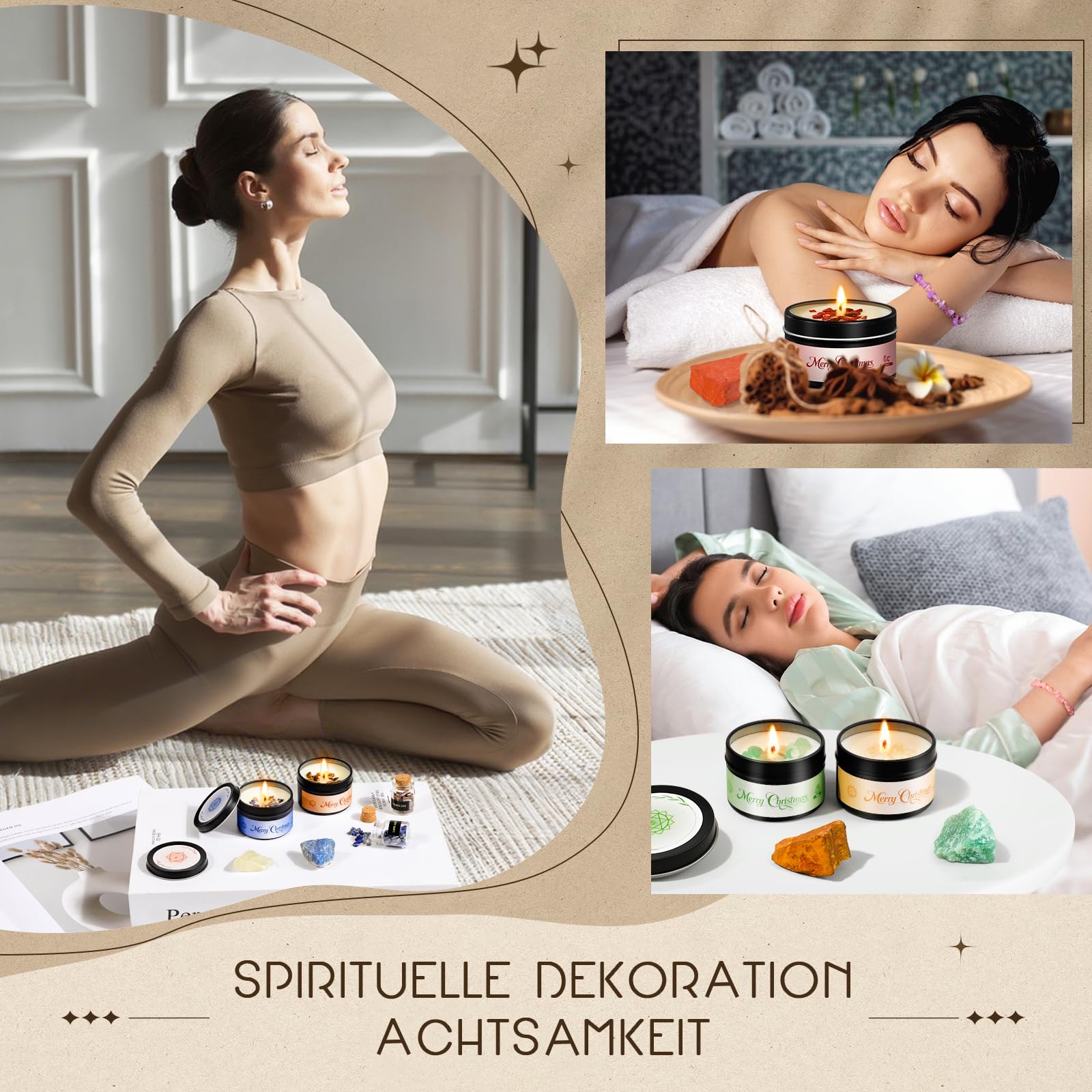 Calendrier de L'avent 2026 Femme Chakra Bougie Parfumées avec Pierre Precieuse, Cadeau pour Yoga Massage Meditation Lithothérapie, Candle Bijoux Cristaux Coffret Cadeau Grand Mere Maman Amie