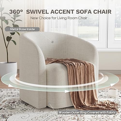 Miniatura 3 de COLAMY Silla giratoria decorativa, moderna silla de barril, silla tapizada cómoda para sala de estar con reposabrazos, para sala de lectura,