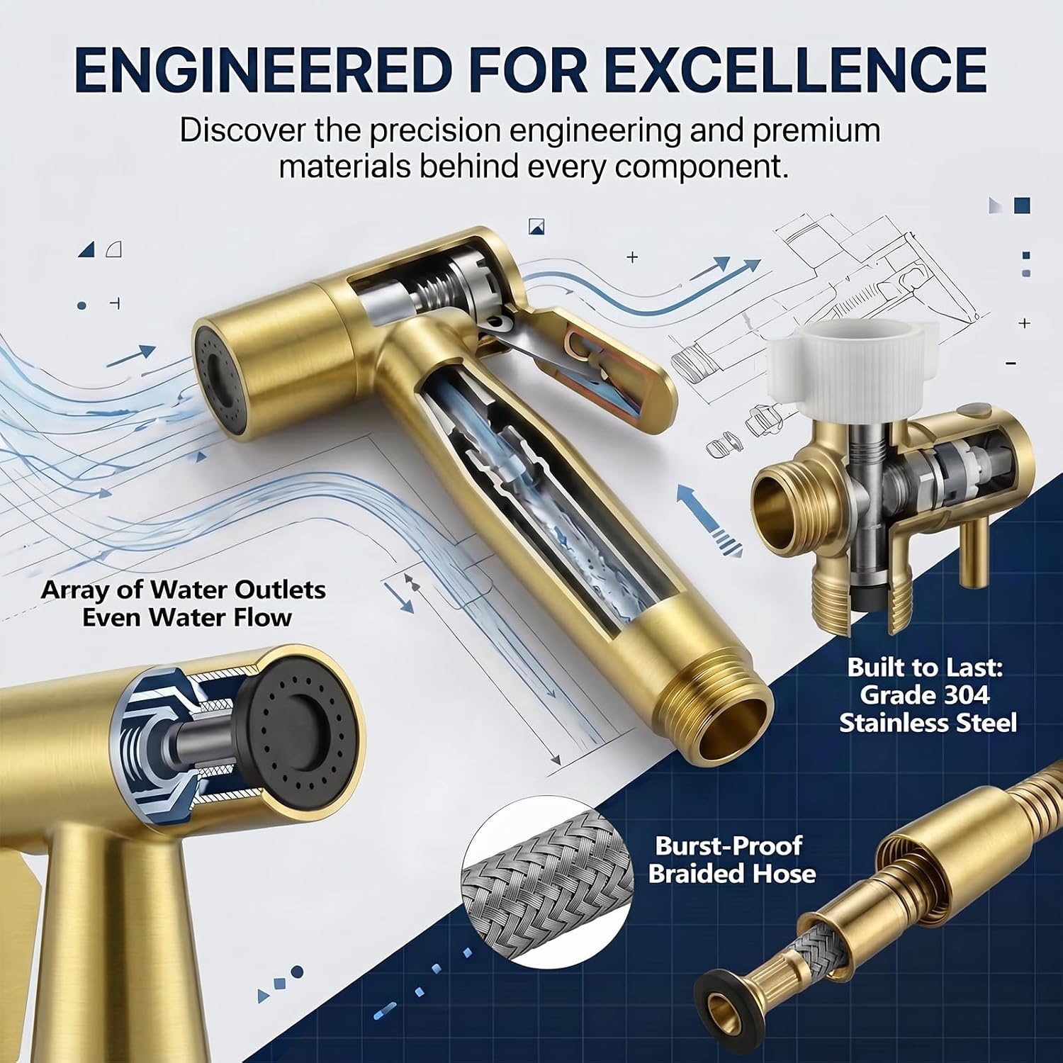 TRIPHIL Handheld Bidet Sprayer for Toilet, Brushed Gold