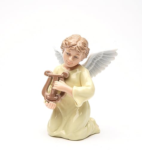 Cosmos Gifts 10131 - Figura de porcelana fina de ángel tocando arpa, 4 pulgadas de alto
