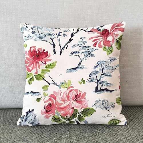 Miniatura 3 de MangGou Chinoiserie - Funda de almohada de 18 x 18 pulgadas, diseño de bonsái asiático, diseño floral, color rosa y azul marino