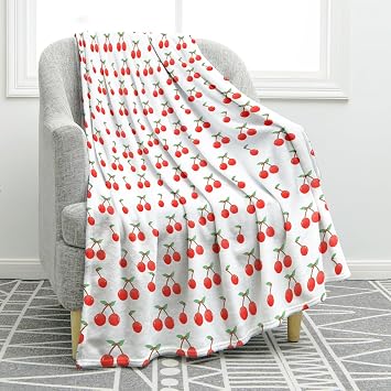 Jekeno Cherry Gifts Throw Blanket for Adults Kids, Cherry Lover Gifts for Women Men, Cherries Birthday Party Decorations, Fruit Themed Supplies Stuff for Room Home