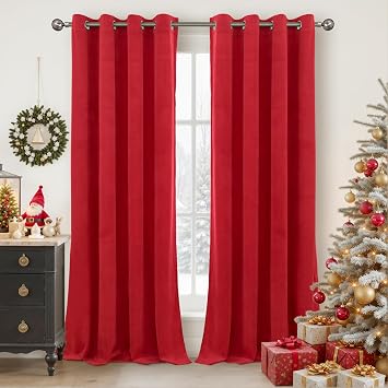 YoungsTex Red Velvet Curtains 84 Inch Length 2 Panels for Living Room, Thermal Insulated Drapes with Gommet Blackout Window Treatments for Bedroom, 52 X 84 Inch
