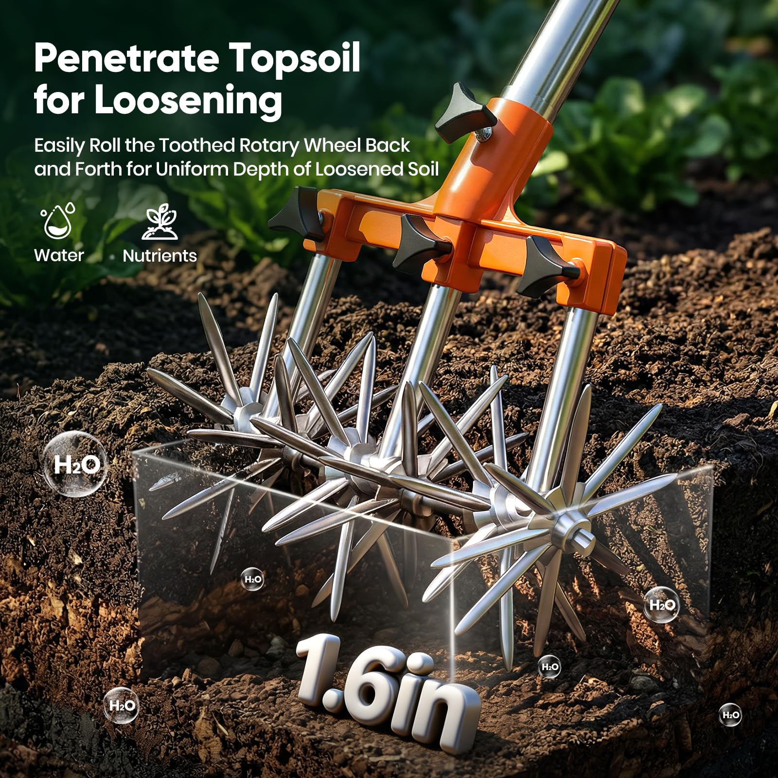 Kreiselgrubber, Garten Kultivator mit Einziehbarer 173cm-Langstiel Sternfräse Garten mit Abnehmbaren Zinken Edelstahl Gartengrubber Rotary Cultivator Garden Rotary Tiller zur Bodenmischung