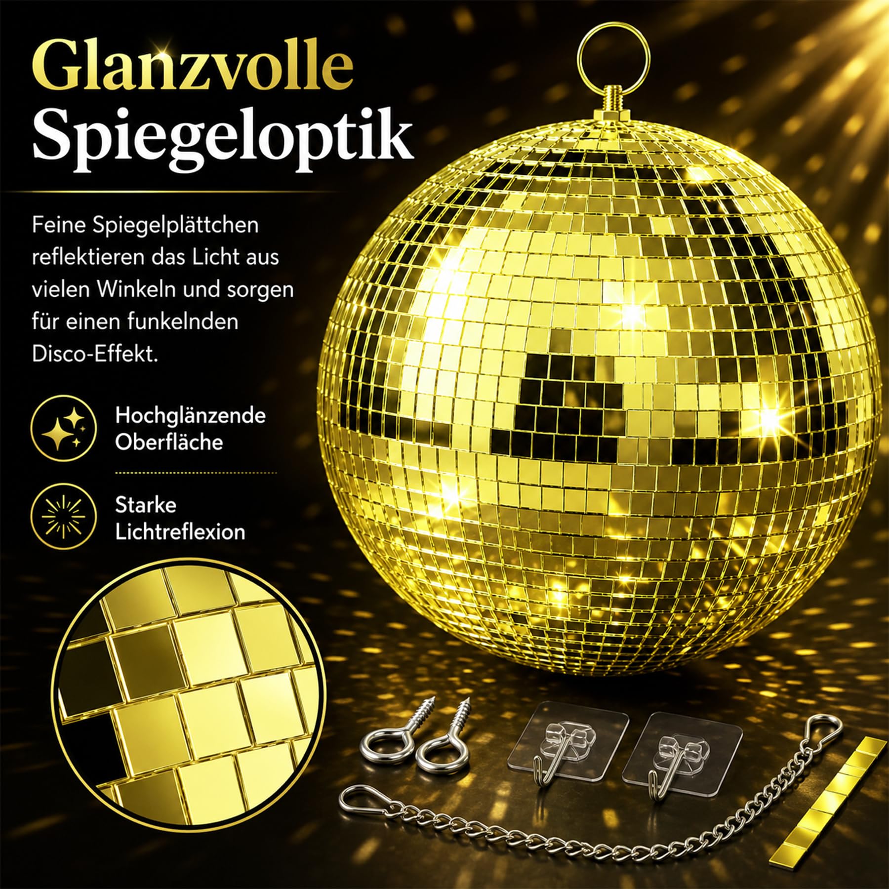 Boule disco de 25 cm - Boules disco à suspendre - Boule de miroir de 25 cm avec mini miroir autocollant et crochet autocollant - Boules de miroir - Boule disco - Boule de miroir - Boule disco idéale
