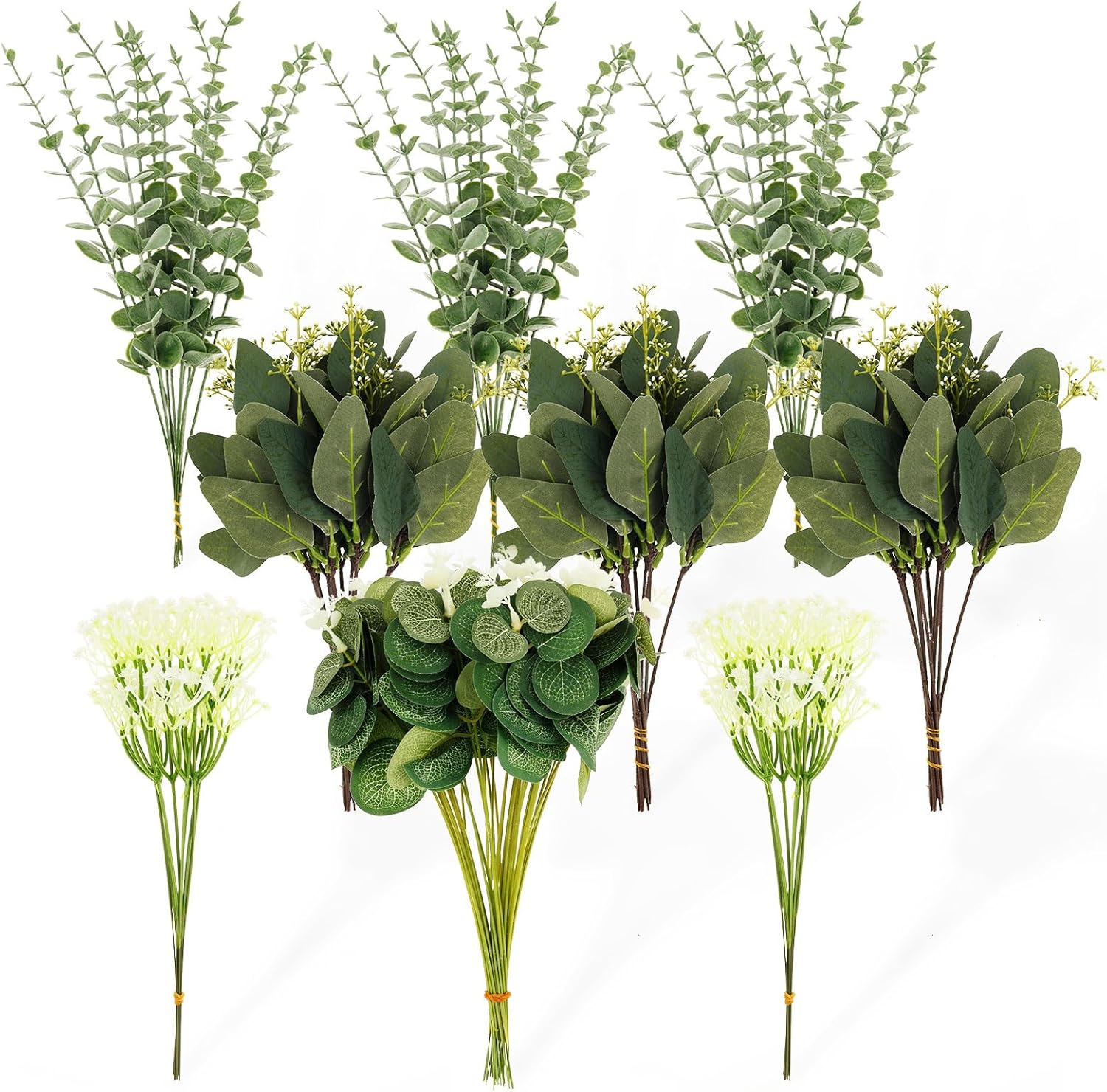 120Pcs Eucalyptus Greenery Stems, Fade Resistant Artificial Greenery Stems, Easy to Assemble Simulated Eucalyptus for Wedding Decor Vase Floral Arrangement Centerpiece