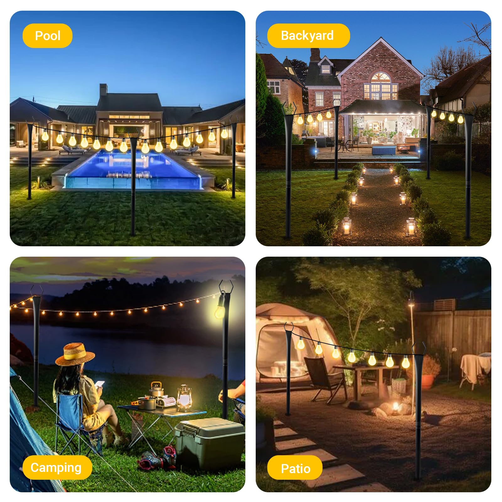 Palo luminoso per esterni da appendere – palo luminoso da 3 m con staffe per recinzione, luci a sospensione, supporto in metallo per cortile, giardino, matrimonio, bistrot luci (2)
