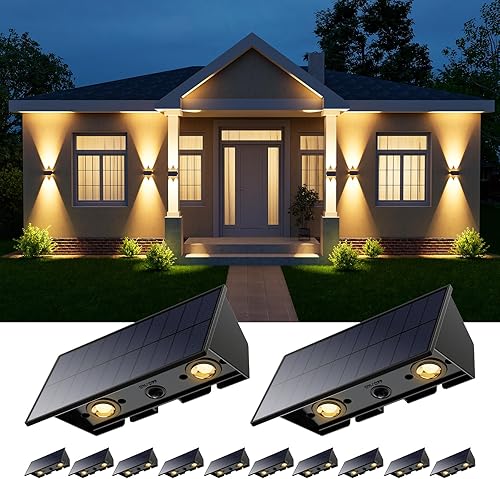 12 Pack de luces solares para pared arriba y abajo, luces LED impermeables para vallas decorativas al aire libre, lámparas de jardín para terraza,