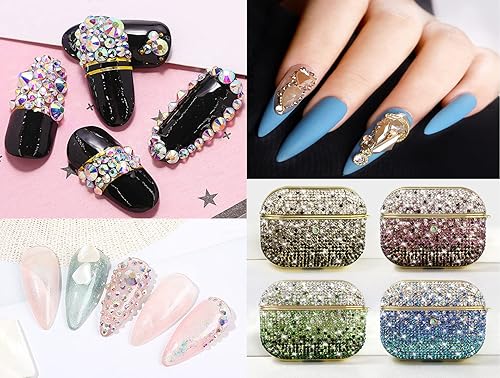 Miniatura 6 de 2 cajas de cuentas masivas, 8000 unidades, 6 tamaños, para arte de uñas, cristales con parte trasera plana, diamantes de imitación para proyectos de