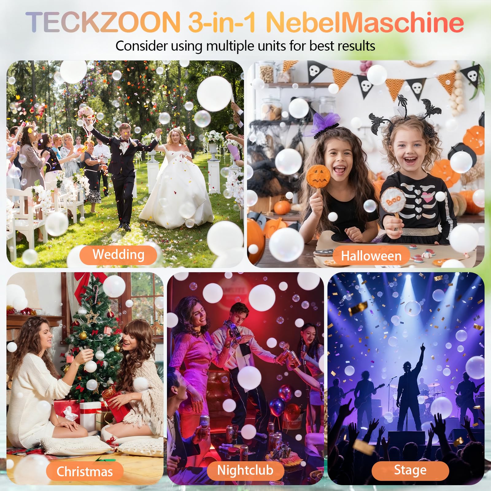 Nebelmaschine Seifenblasenmaschine 3-in-1 mit Fernbedienung, Fog Bubble Machine für Rauch, Seifenblasen & Rauchblasen, Spezialeffekt Nebelgerät für Halloween, Hochzeit, Party & Events