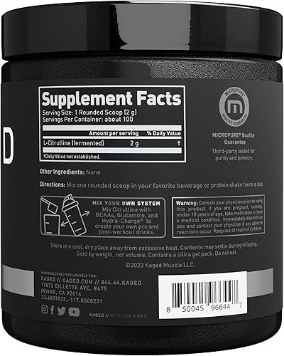 Miniatura 9 de Kaged Polvo de L-citrulina premium  Sin sabor  Bombas de mejora  Mejora la vascularidad muscular  Refuerzo de óxido nítrico  100 porciones