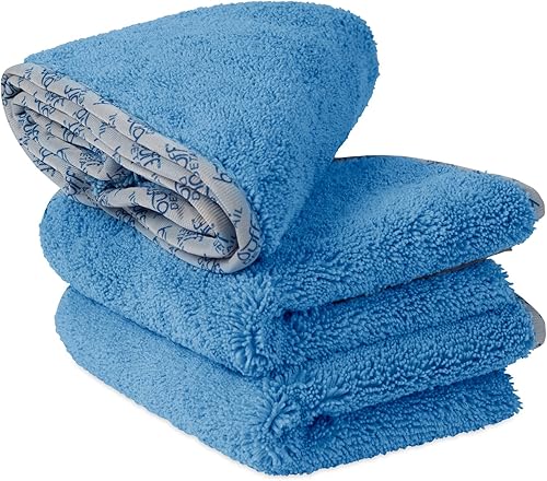 Buff Detail - Toalla de microfibra (14.11 ozm, 3 tamaños y 3 colores), Azul