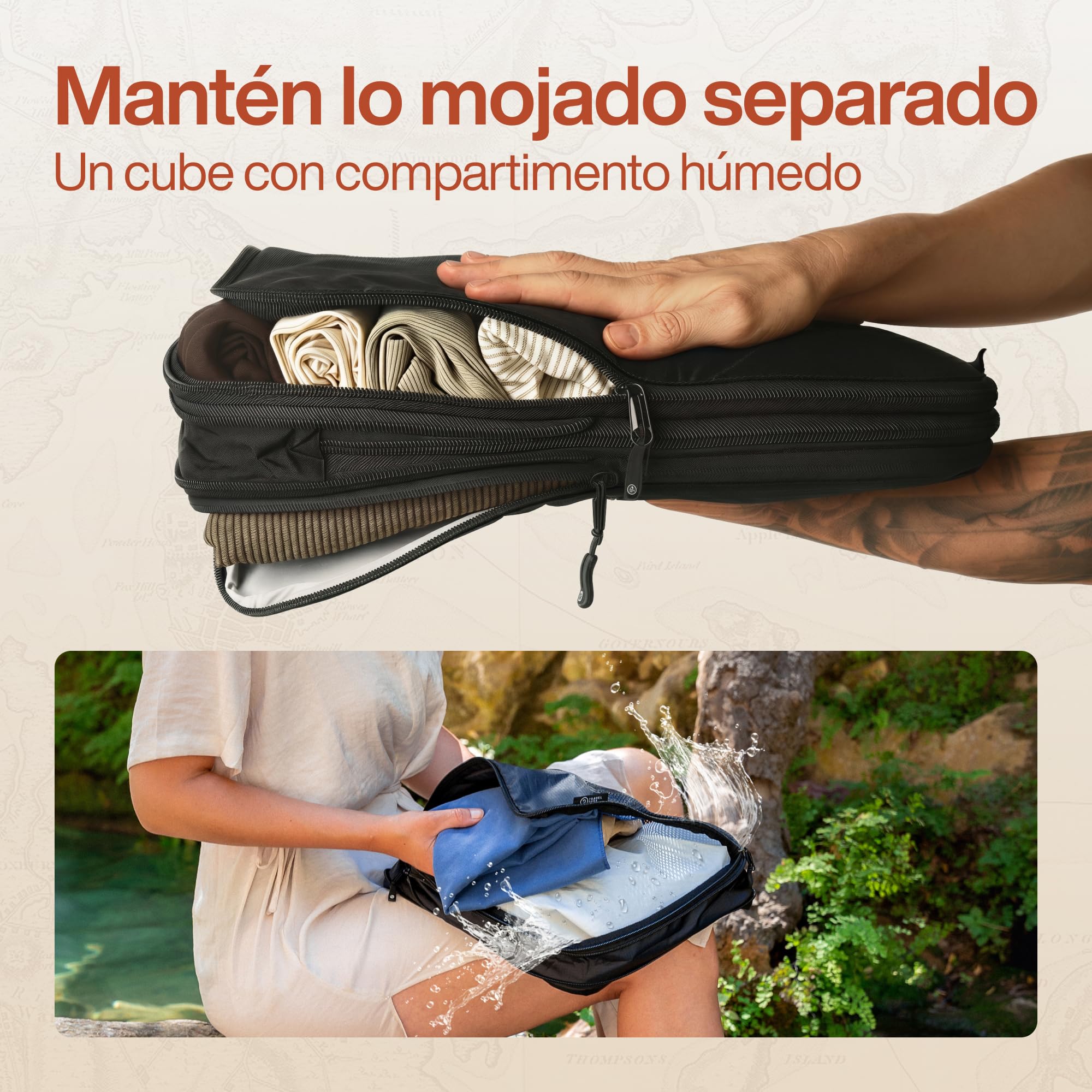 TRAVEL DUDE Organizador Maleta con Compresión – Packing Cubes de Viaje, Bolsas Organizadoras Maleta para Ropa, Organizadores de Maletas y Mochila de Viaje (Negro, 7 piezas)